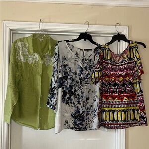 Bundle of 3/$30 Stylish Women's Blouse Trio - Green, Blue, Multicolor